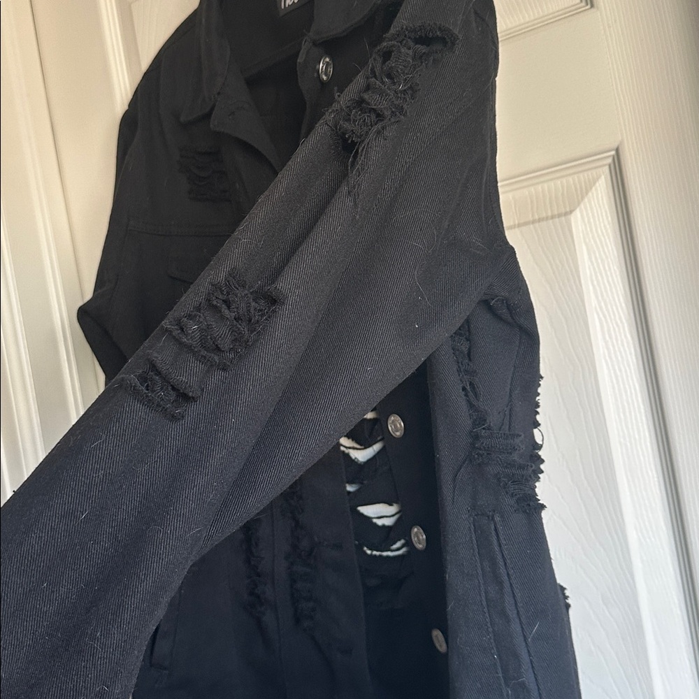 Thrill Black Ripped Denim Jacket - Picture 5 of 9
